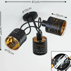 Lampes Dorées-hofstein Plafonnier Bathinda Noir, 3 lumières