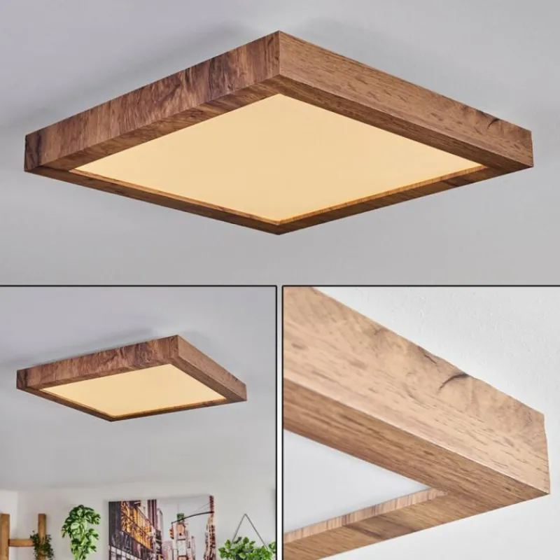 hofstein Plafonnier Bealeton LED Brun, Couleur bois, 1 lumière
