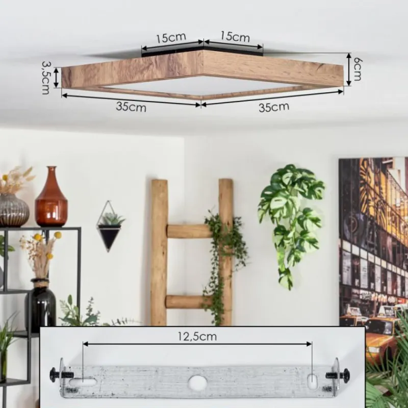 hofstein Plafonnier Bealeton LED Brun, Couleur bois, 1 lumière