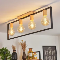 Lampes Industrielles-hofstein Plafonnier Bergo Couleur bois, Écru, Noir, 4 lumières