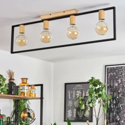 Lampes Industrielles-hofstein Plafonnier Bergo Couleur bois, Écru, Noir, 4 lumières