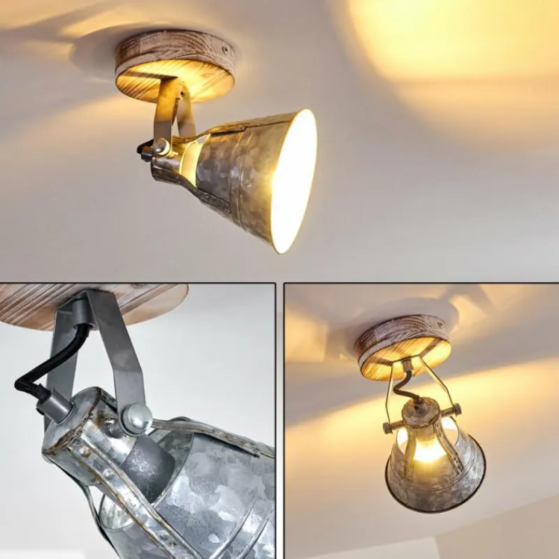 Lampes Industrielles-hofstein Plafonnier Berkeley Bois clair, Zingué, 1 lumière