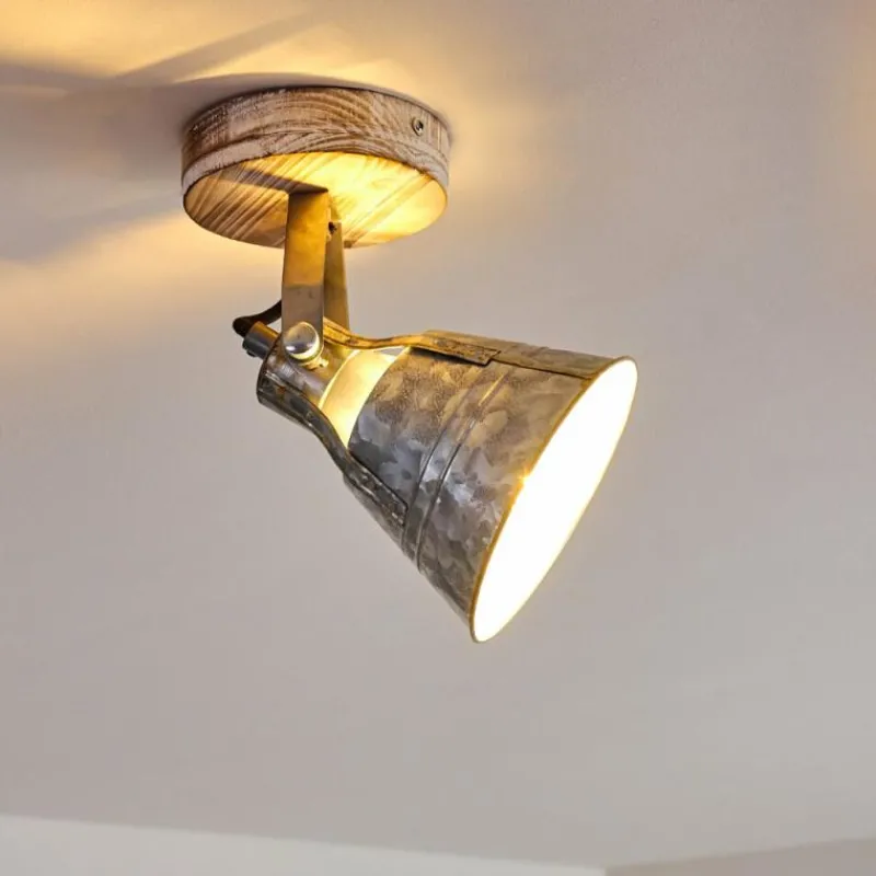 Lampes Industrielles-hofstein Plafonnier Berkeley Bois clair, Zingué, 1 lumière