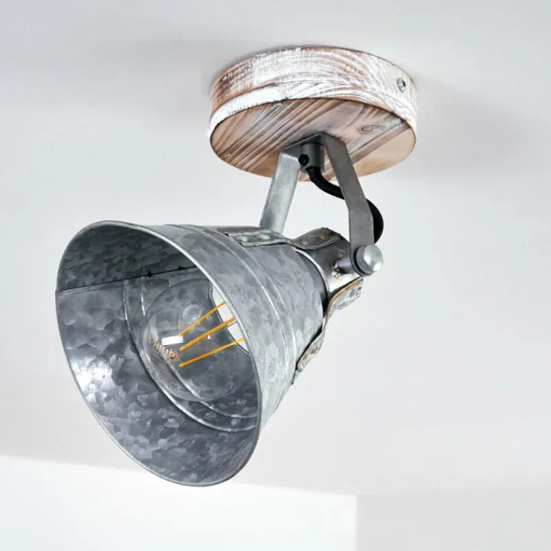 Lampes Industrielles-hofstein Plafonnier Berkeley Bois clair, Zingué, 1 lumière