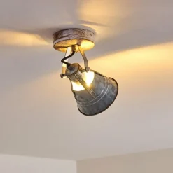 Lampes Industrielles-hofstein Plafonnier Berkeley Bois clair, Zingué, 1 lumière