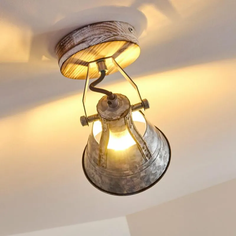 Lampes Industrielles-hofstein Plafonnier Berkeley Bois clair, Zingué, 1 lumière