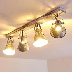 Lampes Industrielles-hofstein Plafonnier Berkeley Bois clair, Zingué, 4 lumières
