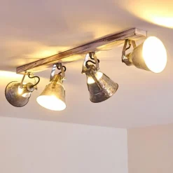 Lampes Industrielles-hofstein Plafonnier Berkeley Bois clair, Zingué, 4 lumières