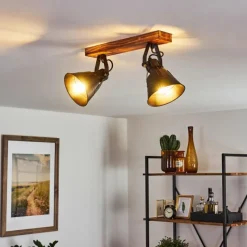 Lampes Industrielles-hofstein Plafonnier Berkeley Bois foncé, Noir, 2 lumières