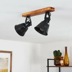 Lampes Industrielles-hofstein Plafonnier Berkeley Bois foncé, Noir, 2 lumières