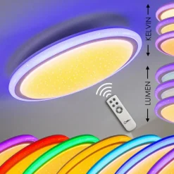 hofstein Plafonnier BERMEO LED Blanc, 2 lumières, Télécommandes, Changeur de couleurs