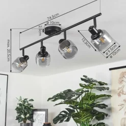 Suspension Verre Fumé-hofstein Plafonnier Betania Noir, 4 lumières