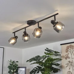 Suspension Verre Fumé-hofstein Plafonnier Betania Noir, 4 lumières