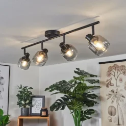 Suspension Verre Fumé-hofstein Plafonnier Betania Noir, 4 lumières