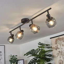 Suspension Verre Fumé-hofstein Plafonnier Betania Noir, 4 lumières