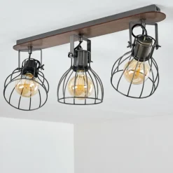 Lampes Vintages & Rétros-hofstein Plafonnier Bitterroot Gris, Bois foncé, 3 lumières