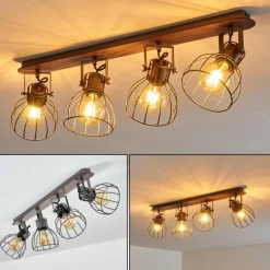 Lampes Vintages & Rétros-hofstein Plafonnier Bitterroot Gris, Bois foncé, 4 lumières