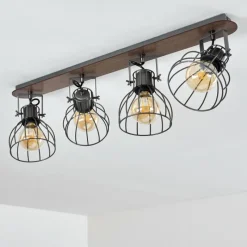 Lampes Vintages & Rétros-hofstein Plafonnier Bitterroot Gris, Bois foncé, 4 lumières