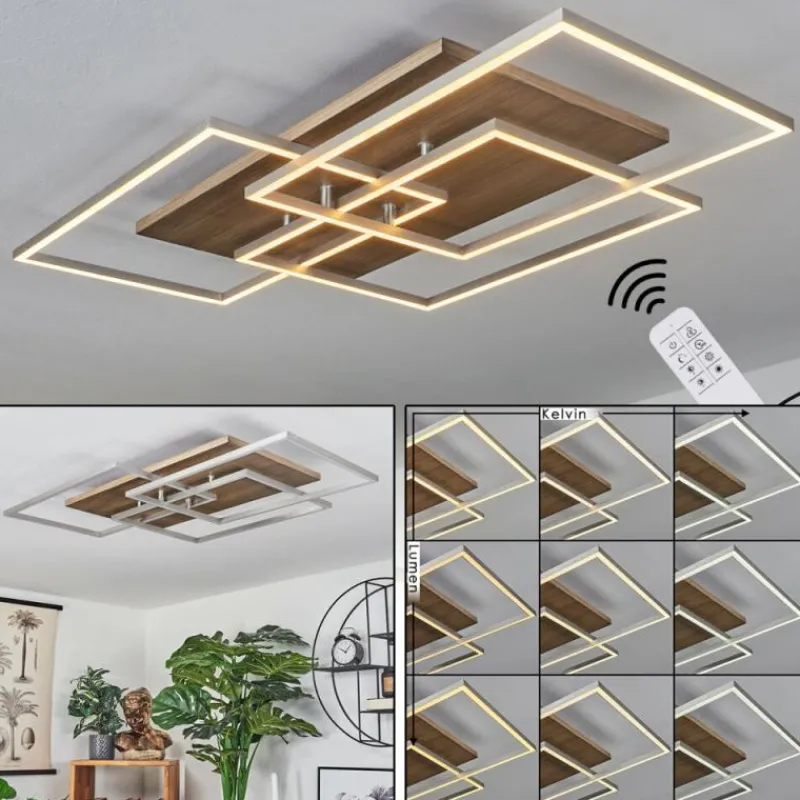 hofstein Plafonnier Blandford LED Écru, Nickel mat, Argenté, 3 lumières, Télécommandes