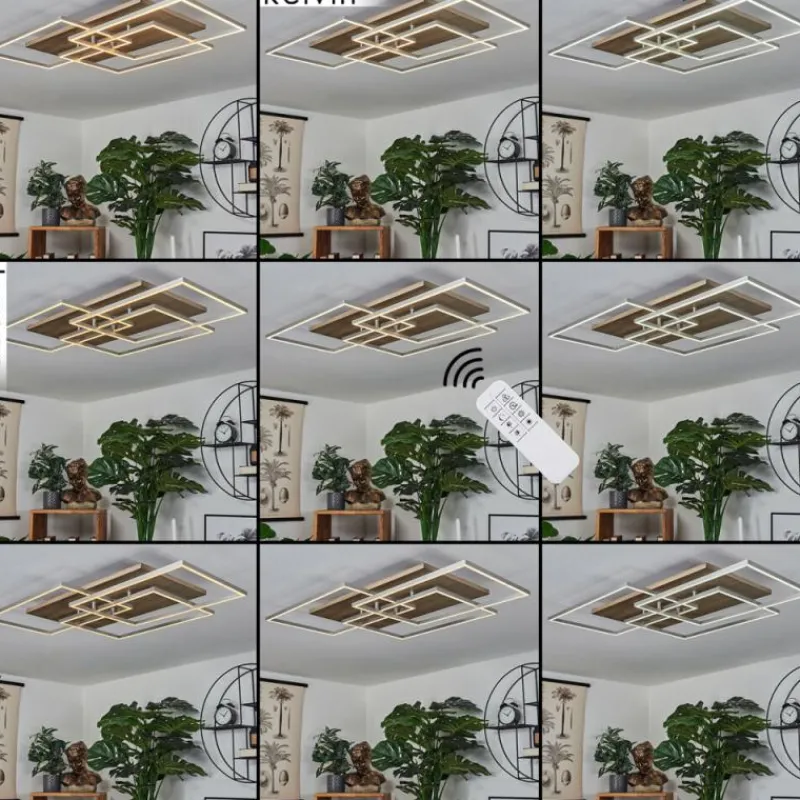 hofstein Plafonnier Blandford LED Écru, Nickel mat, Argenté, 3 lumières, Télécommandes