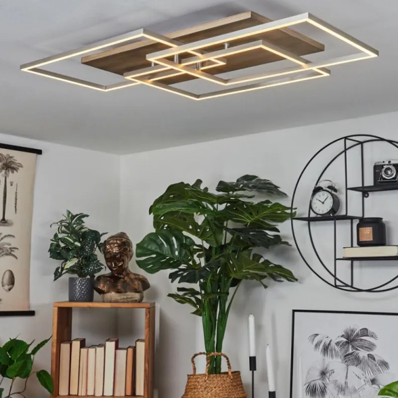 hofstein Plafonnier Blandford LED Écru, Nickel mat, Argenté, 3 lumières, Télécommandes