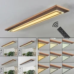 hofstein Plafonnier Blandford LED Brun, Couleur bois, Noir, 2 lumières, Télécommandes