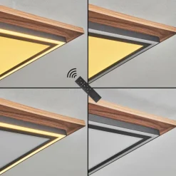 hofstein Plafonnier Blandford LED Brun, Couleur bois, Noir, 2 lumières, Télécommandes