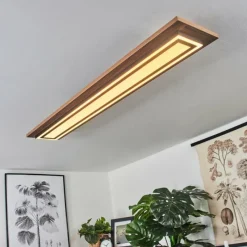 hofstein Plafonnier Blandford LED Brun, Couleur bois, Noir, 2 lumières, Télécommandes