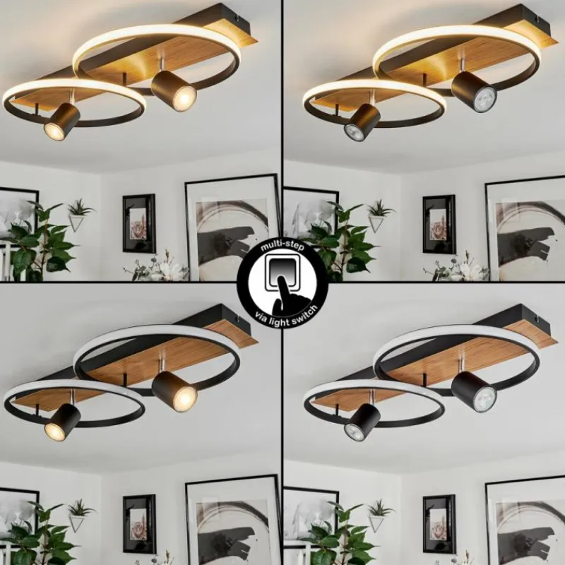 hofstein Plafonnier Boim LED Couleur bois, Noir, 3 lumières