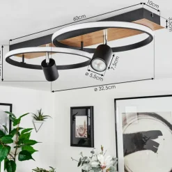 hofstein Plafonnier Boim LED Couleur bois, Noir, 3 lumières