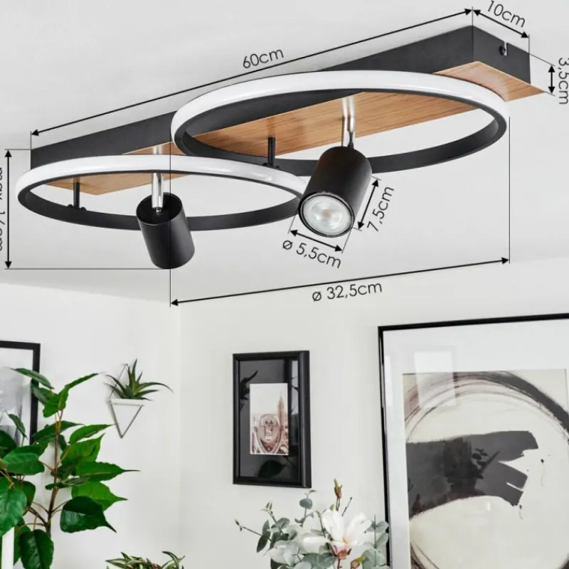 hofstein Plafonnier Boim LED Couleur bois, Noir, 3 lumières