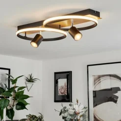 hofstein Plafonnier Boim LED Couleur bois, Noir, 3 lumières