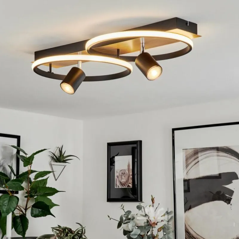 hofstein Plafonnier Boim LED Couleur bois, Noir, 3 lumières