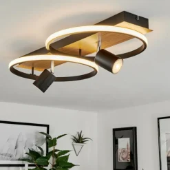 hofstein Plafonnier Boim LED Couleur bois, Noir, 3 lumières