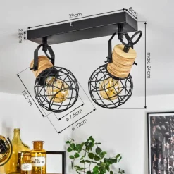 Lampes Industrielles-hofstein Plafonnier Bridgeport Noir, 2 lumières