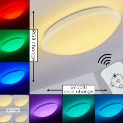 hofstein Plafonnier Brighton LED Blanc, 1 lumière, Télécommandes, Changeur de couleurs