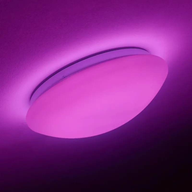 hofstein Plafonnier Brighton LED Blanc, 1 lumière, Télécommandes, Changeur de couleurs