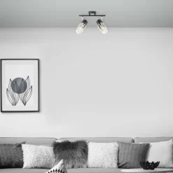 Suspension Verre Fumé-Luminaires Brilliant Plafonnier Brilliant Alia Noir, 2 lumières