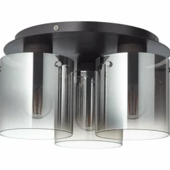 Suspension Verre Fumé-Luminaires Brilliant Plafonnier Brilliant Beth Noir, 3 lumières
