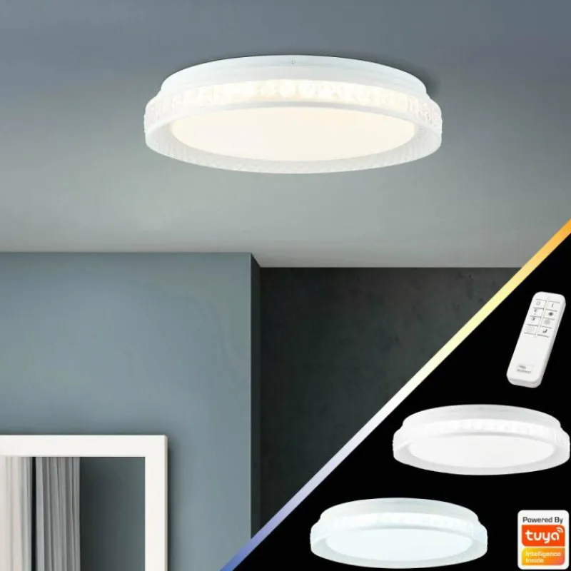 Luminaires Brilliant Plafonnier Brilliant Burlie LED Blanc, 1 lumière, Télécommandes, Changeur de couleurs