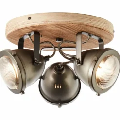 Luminaires Rustiques-Luminaires Brilliant Plafonnier Brilliant CARMEN Acier inoxydable, Bois foncé, 3 lumières