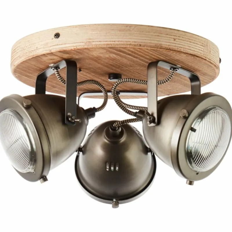 Luminaires Rustiques-Luminaires Brilliant Plafonnier Brilliant CARMEN Acier inoxydable, Bois foncé, 3 lumières