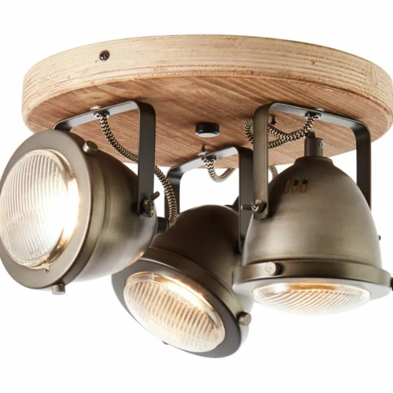 Luminaires Rustiques-Luminaires Brilliant Plafonnier Brilliant CARMEN Acier inoxydable, Bois foncé, 3 lumières