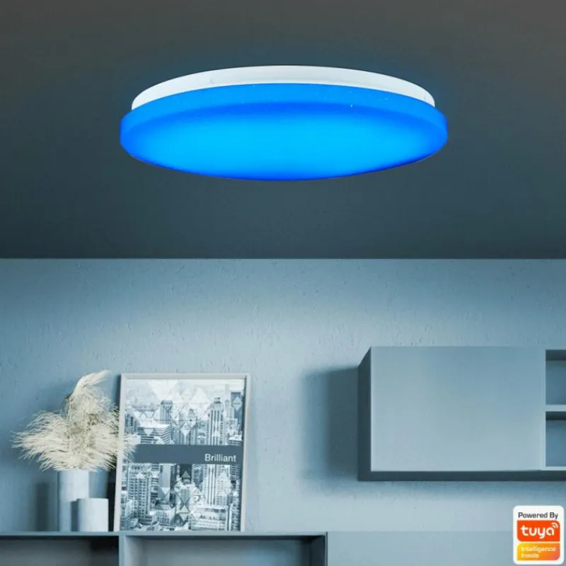 Luminaires Brilliant Plafonnier Brilliant Heddy LED Blanc, 1 lumière, Télécommandes, Changeur de couleurs