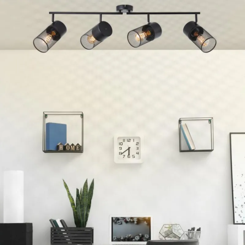 Lampes Industrielles-Luminaires Brilliant Plafonnier Brilliant Kamolo Noir, 4 lumières