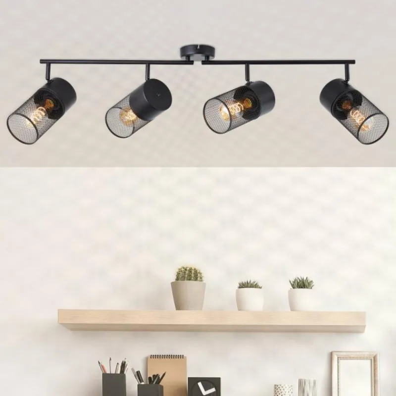 Lampes Industrielles-Luminaires Brilliant Plafonnier Brilliant Kamolo Noir, 4 lumières
