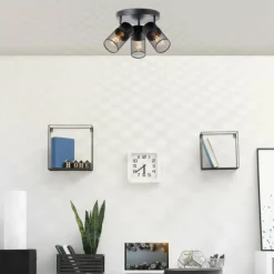 Lampes Industrielles-Luminaires Brilliant Plafonnier Brilliant Kamolo Noir, 3 lumières