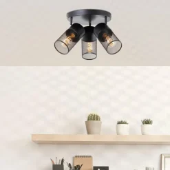 Lampes Industrielles-Luminaires Brilliant Plafonnier Brilliant Kamolo Noir, 3 lumières