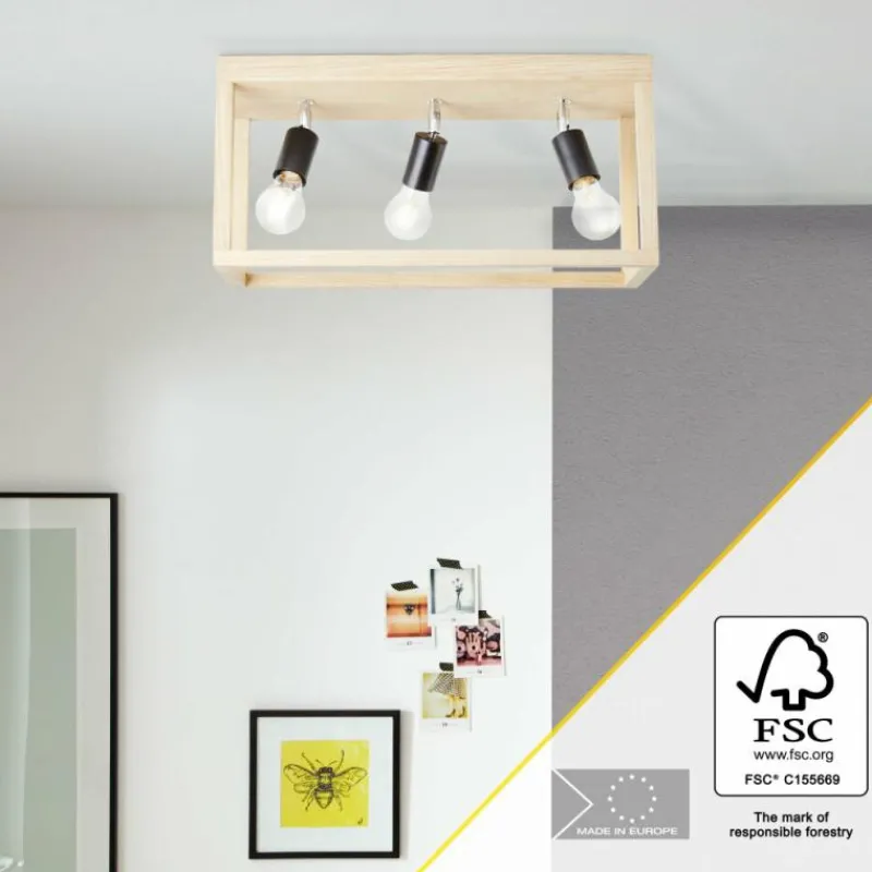 Luminaires Rustiques-Luminaires Brilliant Plafonnier Brilliant Nerea Bois clair, Noir, 3 lumières