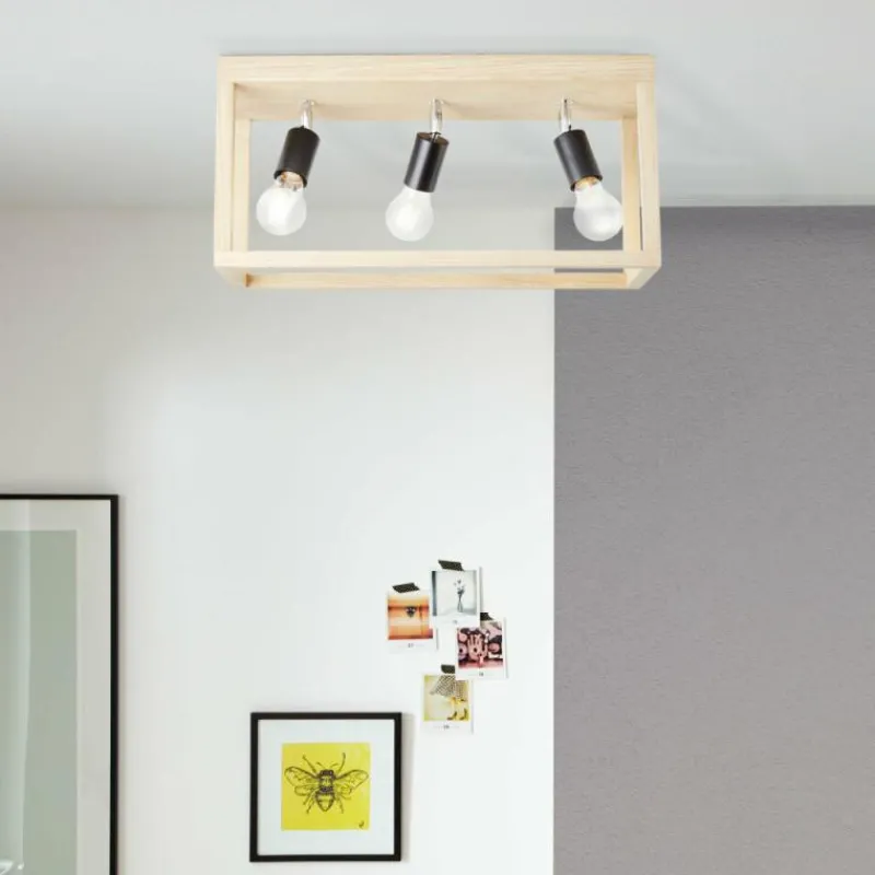 Luminaires Rustiques-Luminaires Brilliant Plafonnier Brilliant Nerea Bois clair, Noir, 3 lumières